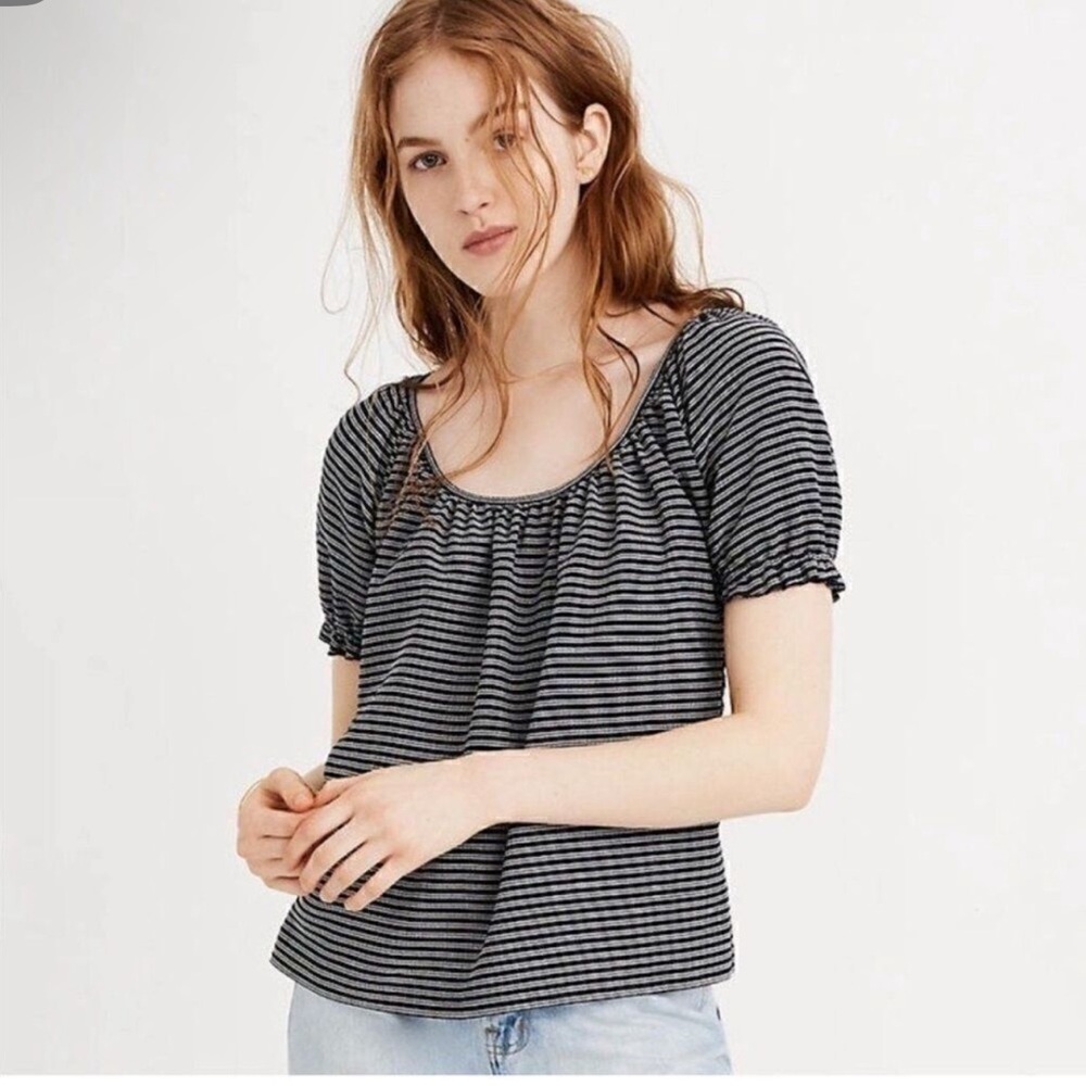Madewell Peasant Top Texture & Thread Navy Blue Striped Size Small